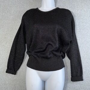 Pierre Cardin Vintage Metallic Knit Sweater Black Sparkle Crewneck Made in USA M